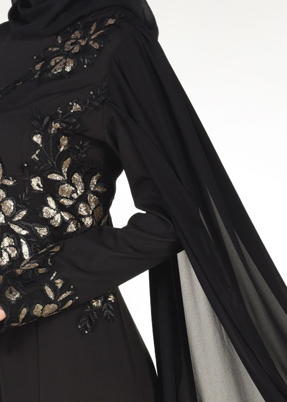 Hijab clothing BLACK EMBROIDERY DETAIL EVENING DRESS 48102 