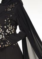 Hijab clothing BLACK EMBROIDERY DETAIL EVENING DRESS 48102 
