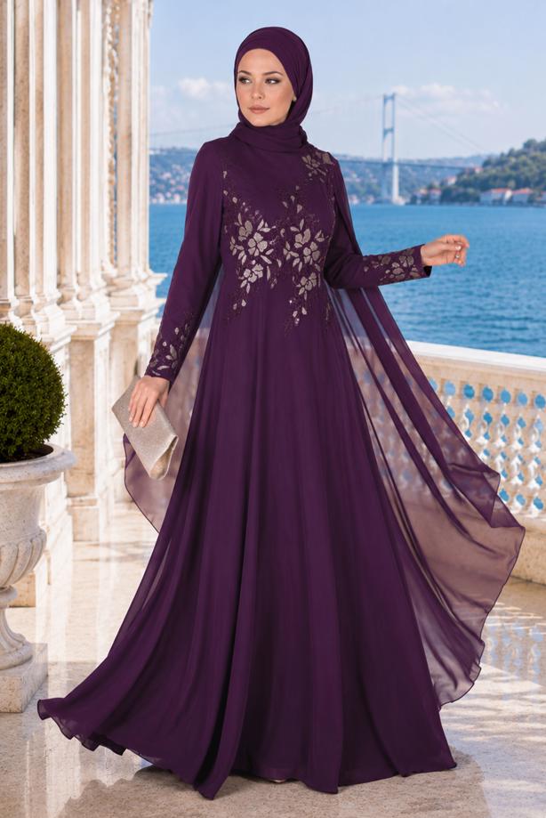 Hijab clothing  EMBROIDERY DETAIL EVENING DRESS 48102  - TRENDTESETTÜR