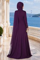 Hijab clothing PURPLE EMBROIDERY DETAIL EVENING DRESS 48102 