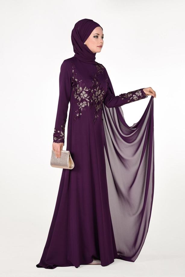 Vêtements hijab  EMBROIDERY DETAIL EVENING DRESS 48102  - TRENDTESETTÜR