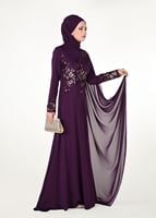 Hijab clothing PURPLE EMBROIDERY DETAIL EVENING DRESS 48102 
