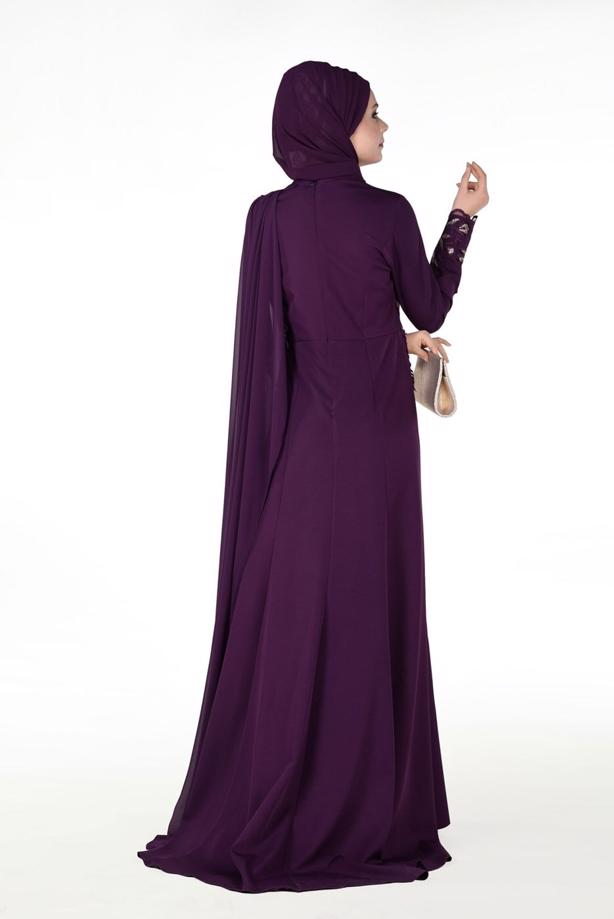 Vêtements hijab  EMBROIDERY DETAIL EVENING DRESS 48102  - TRENDTESETTÜR