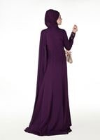 Hijab clothing PURPLE EMBROIDERY DETAIL EVENING DRESS 48102 