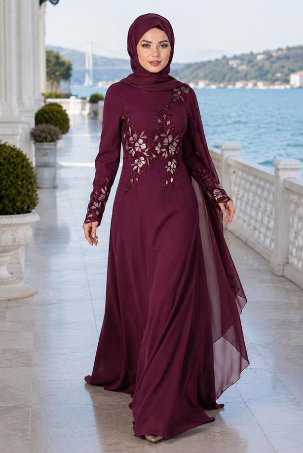Hijab clothing  EMBROIDERY DETAIL EVENING DRESS 48102  - TRENDTESETTÜR
