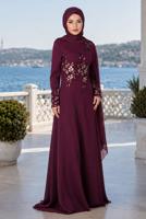 Hijab clothing CLARET RED EMBROIDERY DETAIL EVENING DRESS 48102 