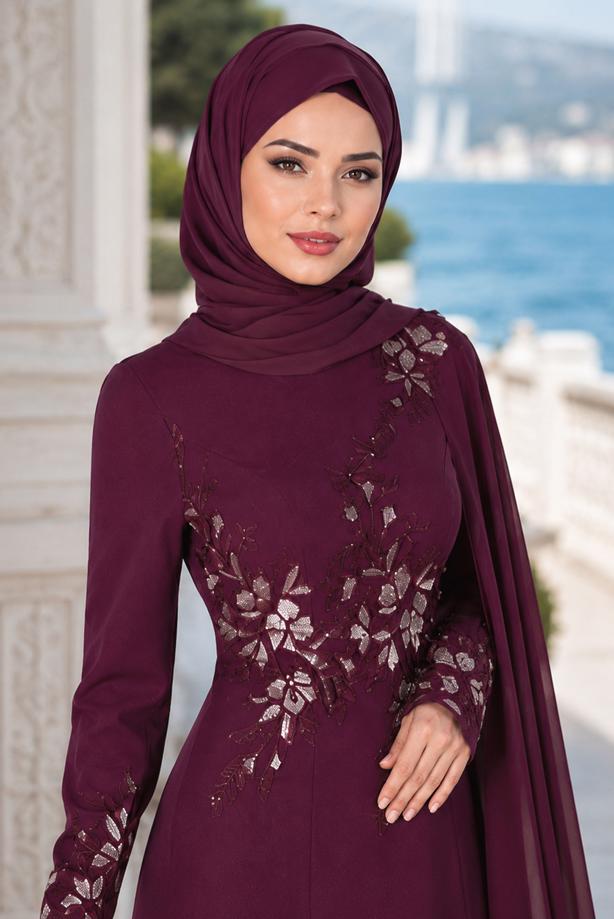 Hijab clothing  EMBROIDERY DETAIL EVENING DRESS 48102  - TRENDTESETTÜR