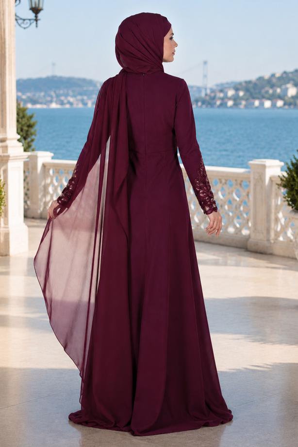 Hijab clothing  EMBROIDERY DETAIL EVENING DRESS 48102  - TRENDTESETTÜR