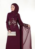 Hijab clothing CLARET RED EMBROIDERY DETAIL EVENING DRESS 48102 