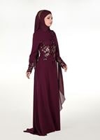 Hijab clothing CLARET RED EMBROIDERY DETAIL EVENING DRESS 48102 