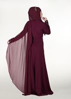 Hijab clothing CLARET RED EMBROIDERY DETAIL EVENING DRESS 48102 