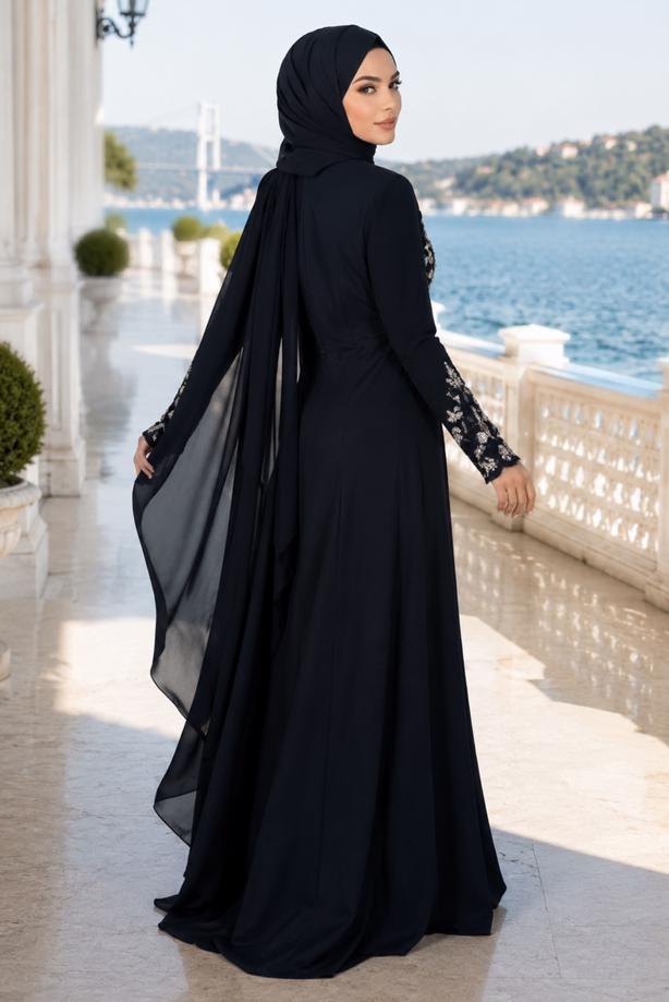 Hijab clothing  EMBROIDERY DETAIL EVENING DRESS 48102  - TRENDTESETTÜR
