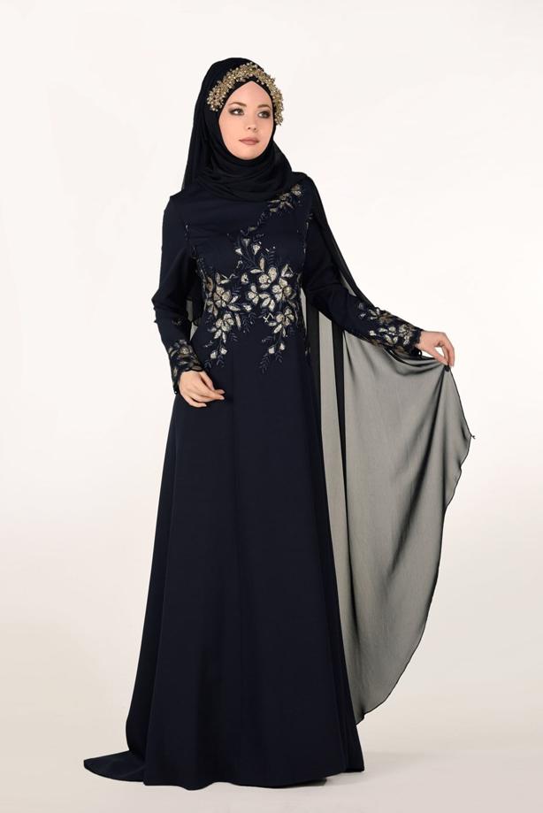 Tesettür giyim  İŞLEME DETAYLI ABİYE ELBİSE 48102  - TRENDTESETTÜR