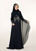 Hijab clothing NAVY BLUE EMBROIDERY DETAIL EVENING DRESS 48102 
