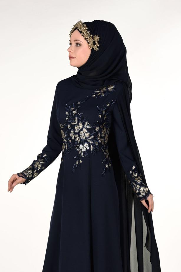Tesettür giyim  İŞLEME DETAYLI ABİYE ELBİSE 48102  - TRENDTESETTÜR