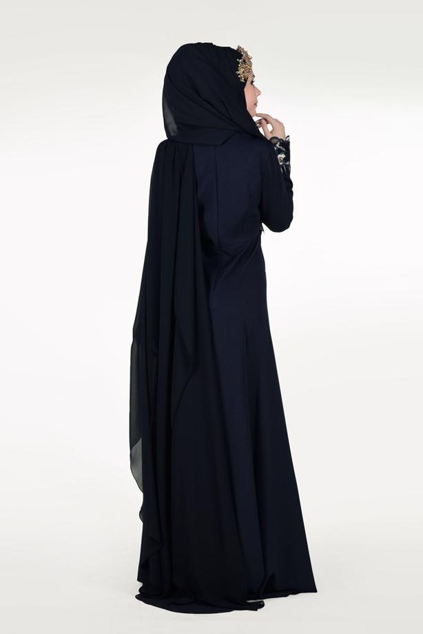 Tesettür giyim  İŞLEME DETAYLI ABİYE ELBİSE 48102  - TRENDTESETTÜR