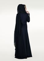 Hijab clothing NAVY BLUE EMBROIDERY DETAIL EVENING DRESS 48102 