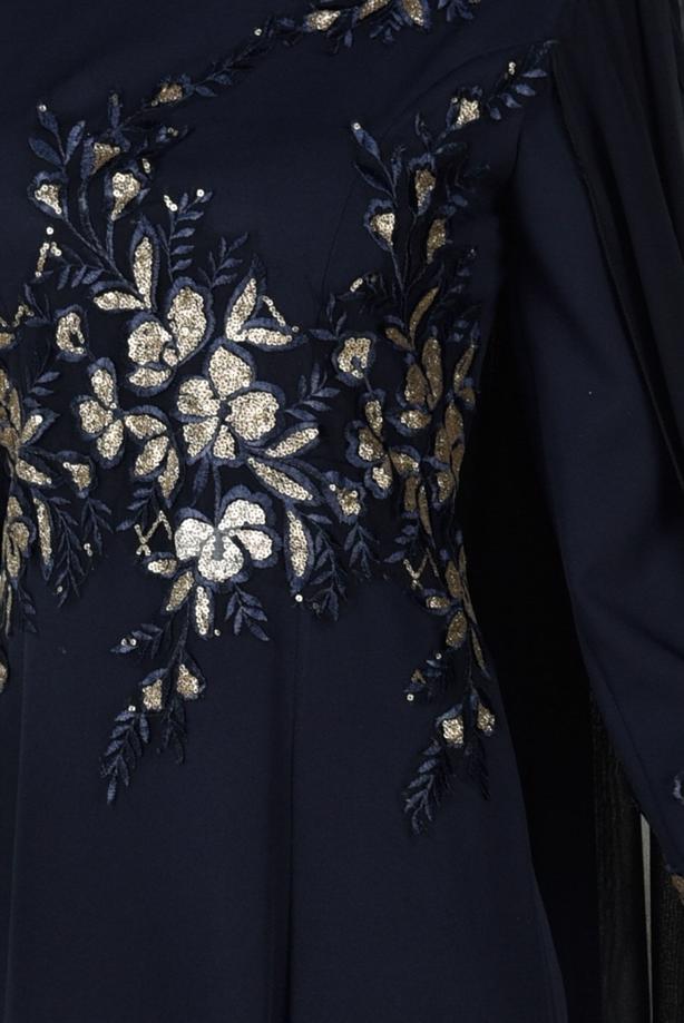 Tesettür giyim  İŞLEME DETAYLI ABİYE ELBİSE 48102  - TRENDTESETTÜR