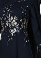 Hijab clothing NAVY BLUE EMBROIDERY DETAIL EVENING DRESS 48102 