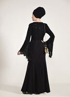 Tesettür giyim SİYAH GÜPÜR DETAYLI BALIK ABİYE ELBİSE 49625