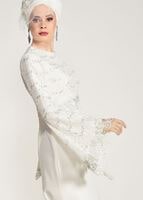 Tesettür giyim KREM GÜPÜR DETAYLI BALIK ABİYE ELBİSE 49625