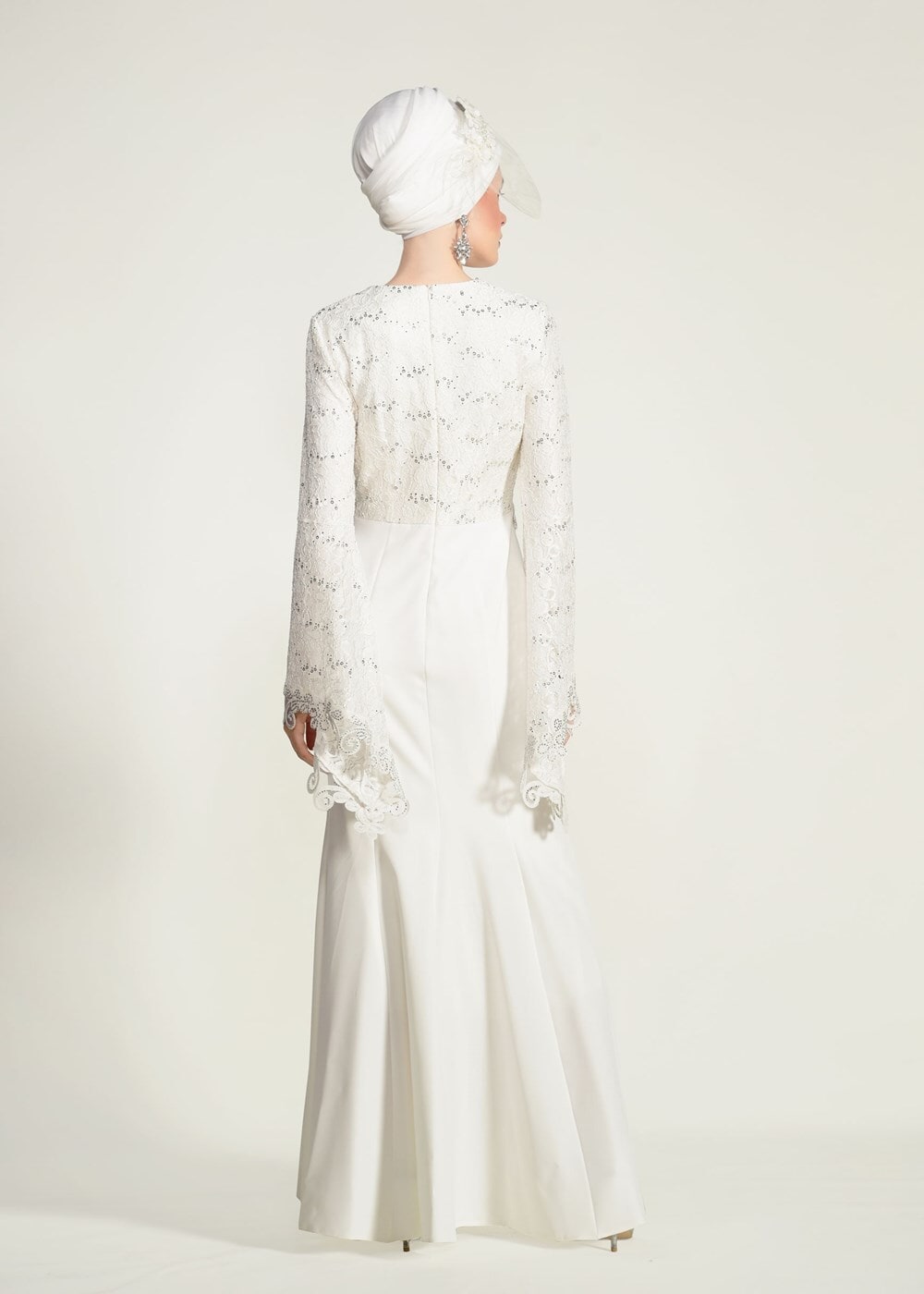 Tesettür giyim KREM GÜPÜR DETAYLI BALIK ABİYE ELBİSE 49625