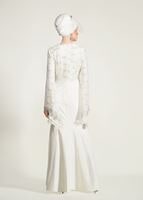 Tesettür giyim KREM GÜPÜR DETAYLI BALIK ABİYE ELBİSE 49625