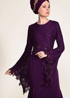 Tesettür giyim MÜRDÜM GÜPÜR DETAYLI BALIK ABİYE ELBİSE 49625