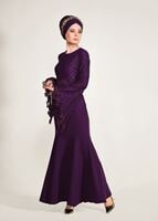 Tesettür giyim MÜRDÜM GÜPÜR DETAYLI BALIK ABİYE ELBİSE 49625