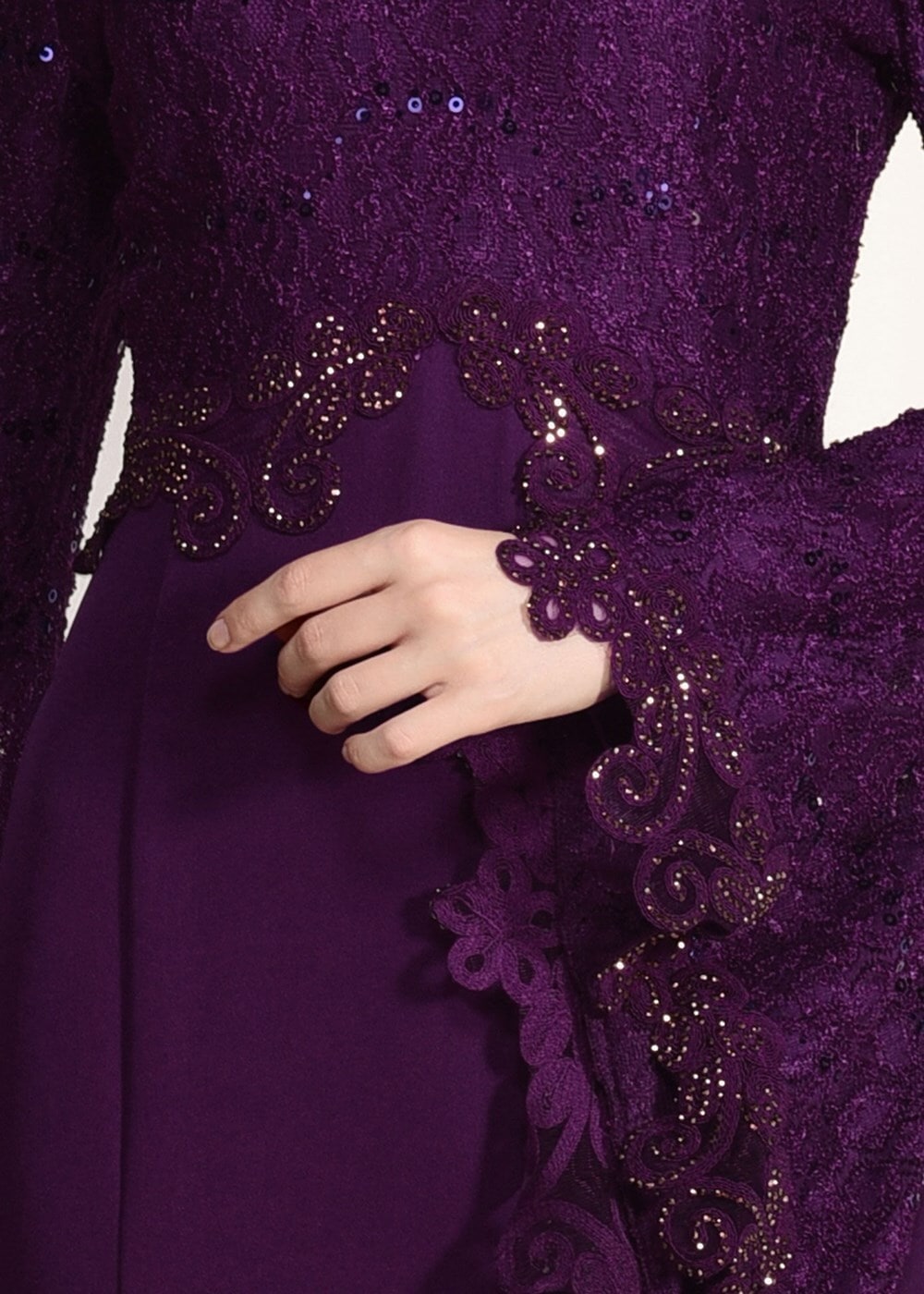 Tesettür giyim MÜRDÜM GÜPÜR DETAYLI BALIK ABİYE ELBİSE 49625