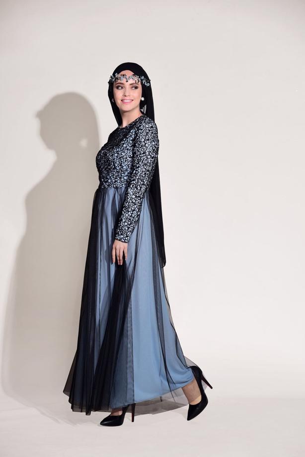 Vêtements hijab  LACE DETAIL GUIPURED EVENING DRESS T 56625   - TRENDTESETTÜR