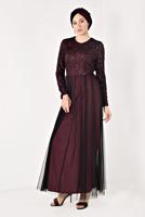 Vêtements hijab ROUGE BORDEAUX ROBE DE SOIRÉE GUIPUÉE DÉTAIL DENTELLE T 56625