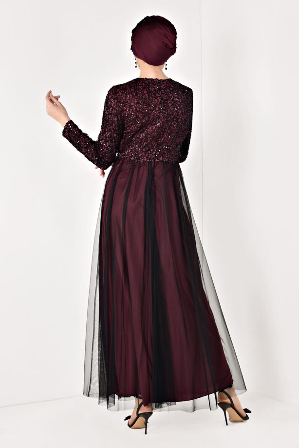 Vêtements hijab  LACE DETAIL GUIPURED EVENING DRESS T 56625   - TRENDTESETTÜR