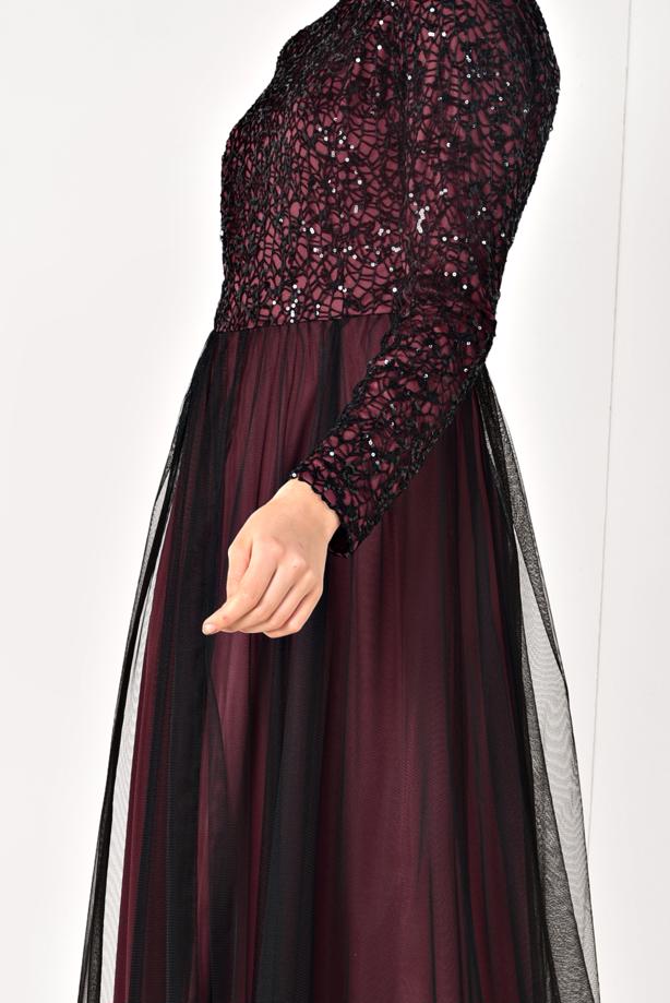 Vêtements hijab  LACE DETAIL GUIPURED EVENING DRESS T 56625   - TRENDTESETTÜR