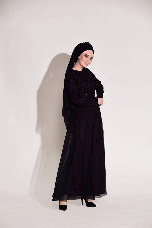 Vêtements hijab  LACE DETAIL GUIPURED EVENING DRESS T 56625   - TRENDTESETTÜR