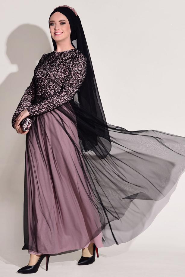 Vêtements hijab  LACE DETAIL GUIPURED EVENING DRESS T 56625   - TRENDTESETTÜR