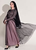 Tesettür giyim PUDRA TÜL DETAYLI GÜPÜRLÜ ABİYE ELBİSE T 56625