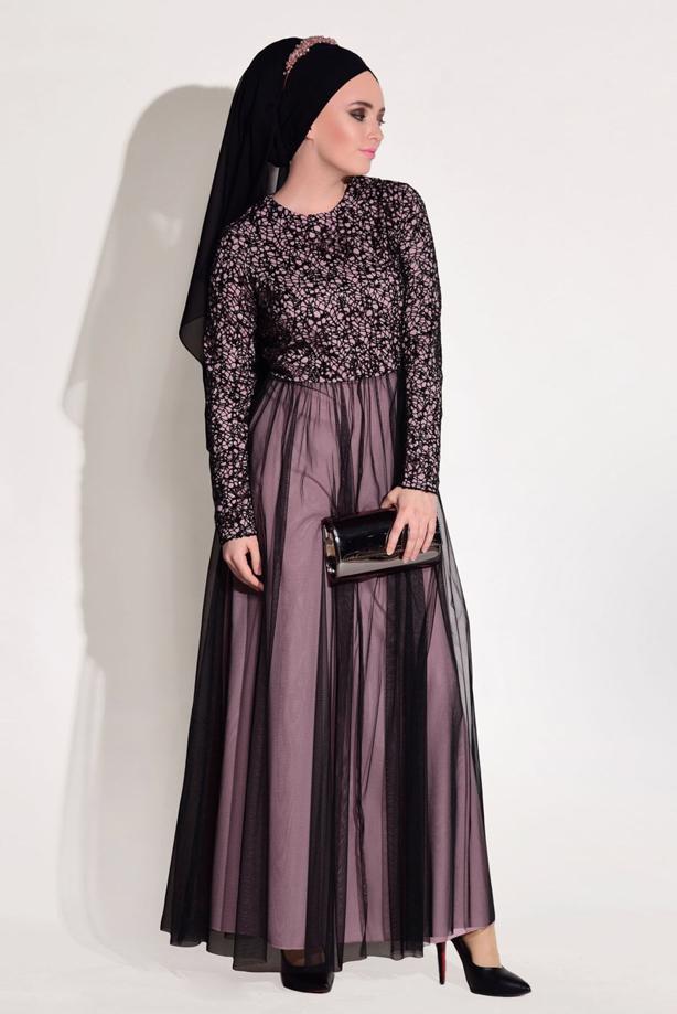 Vêtements hijab  LACE DETAIL GUIPURED EVENING DRESS T 56625   - TRENDTESETTÜR