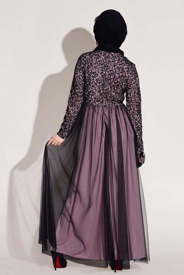 Vêtements hijab  LACE DETAIL GUIPURED EVENING DRESS T 56625   - TRENDTESETTÜR