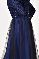 Tesettür giyim LACİVERT TÜL DETAYLI GÜPÜRLÜ ABİYE ELBİSE T 56625