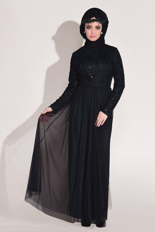 Vêtements hijab  LACE DETAIL GUIPURED EVENING DRESS T 56625   - TRENDTESETTÜR