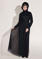 Vêtements hijab VERT ROBE DE SOIRÉE GUIPUÉE DÉTAIL DENTELLE T 56625