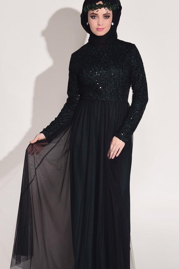 Vêtements hijab  LACE DETAIL GUIPURED EVENING DRESS T 56625   - TRENDTESETTÜR