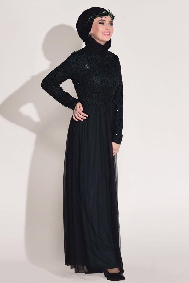 Vêtements hijab  LACE DETAIL GUIPURED EVENING DRESS T 56625   - TRENDTESETTÜR