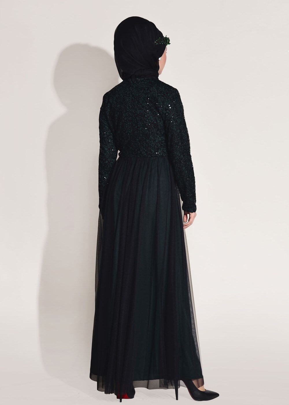 Vêtements hijab VERT ROBE DE SOIRÉE GUIPUÉE DÉTAIL DENTELLE T 56625