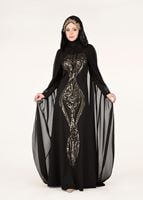 Hijab clothing BLACK EVENING DRESS WITH EMBROIDERED CAPE 68102 