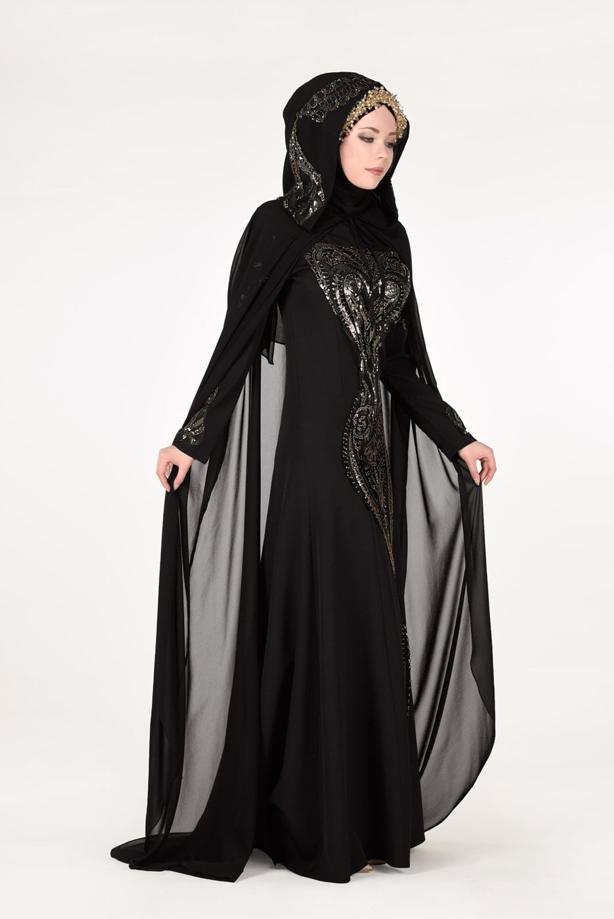 Vêtements hijab  EVENING DRESS WITH EMBROIDERED CAPE 68102  - TRENDTESETTÜR