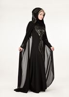 Hijab clothing BLACK EVENING DRESS WITH EMBROIDERED CAPE 68102 
