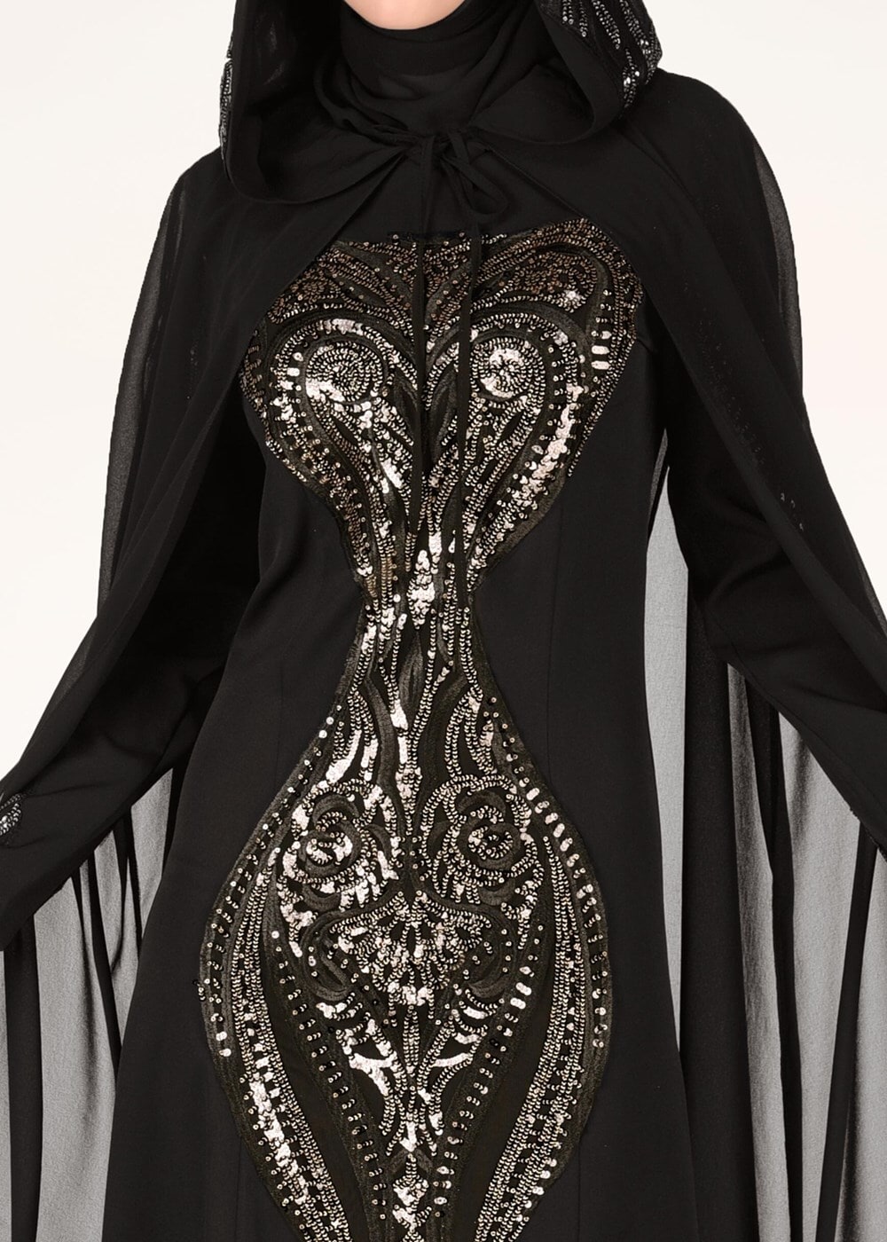 Hijab clothing BLACK EVENING DRESS WITH EMBROIDERED CAPE 68102 