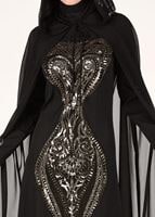 Hijab clothing BLACK EVENING DRESS WITH EMBROIDERED CAPE 68102 